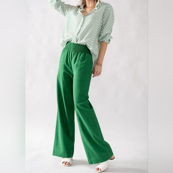 #46 🛑L CHIC & FABULOUS Linen Pants with Smocked Waist - Picture 3 of 6